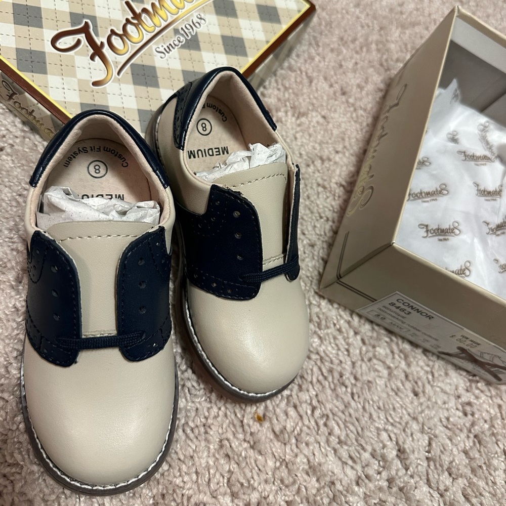 Footmates Connor navy and tan boys shoes size 8